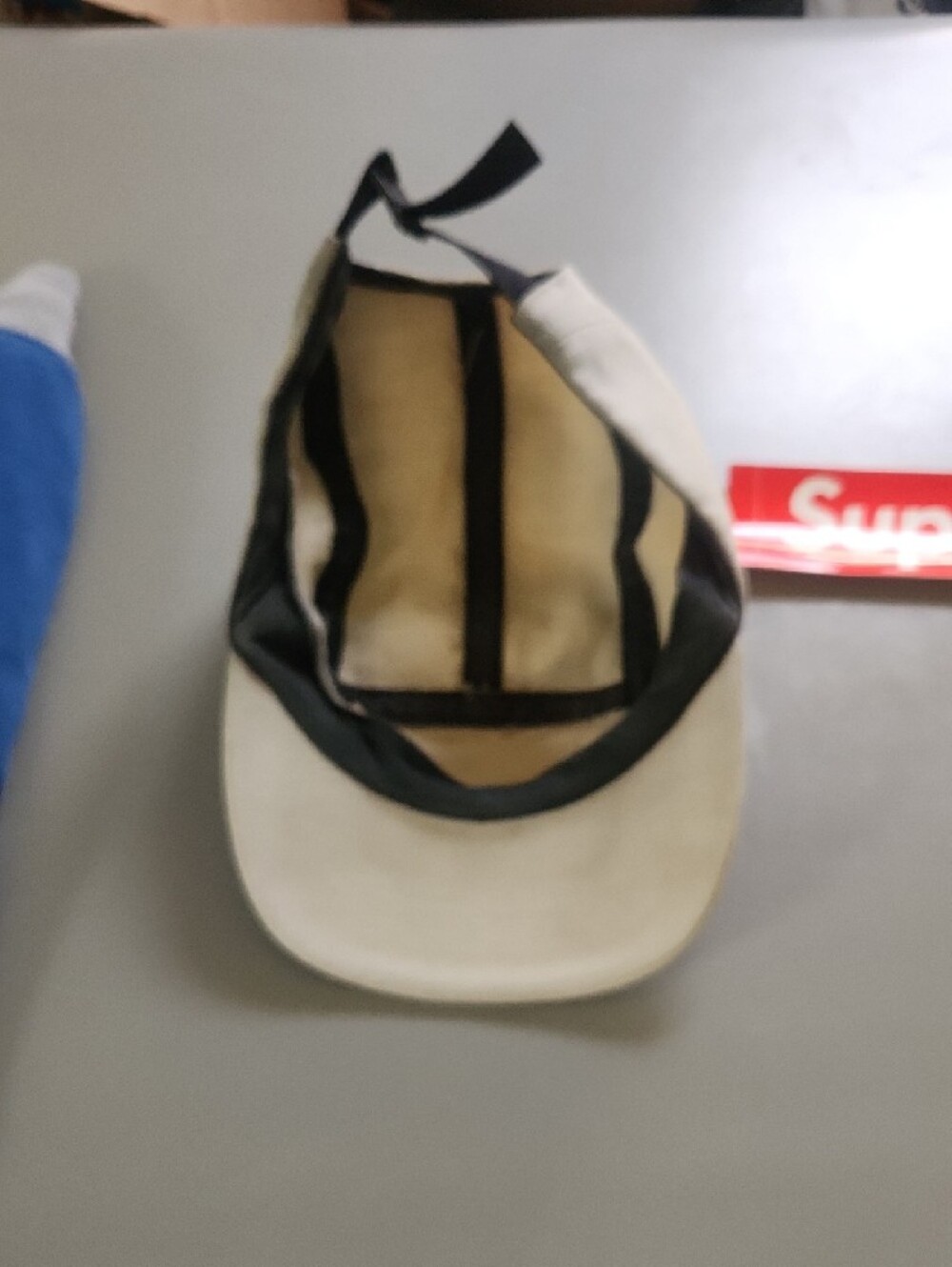Supreme Blue Drawstring Sweatshorts with Cream Box Logo Camp Cap and Sticker - Picture 7 of 7